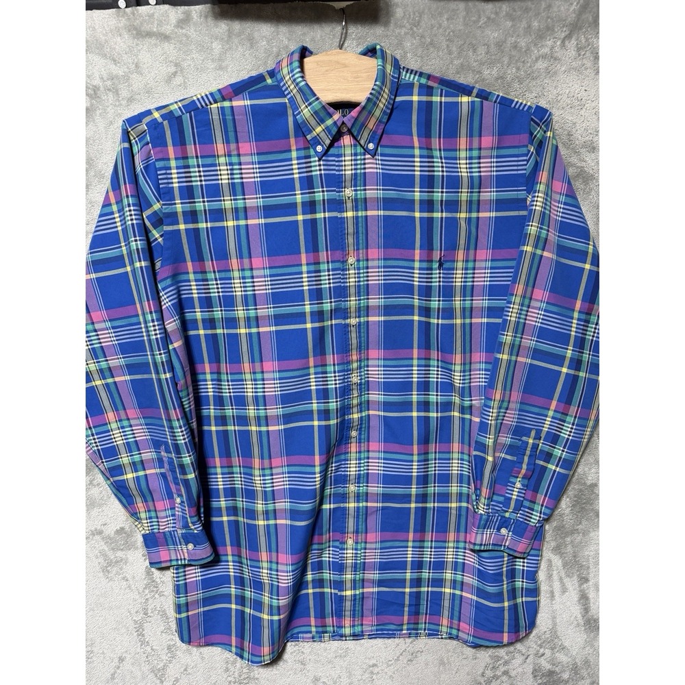 Polo Ralph Lauren Mens 2XLT‎ Performance Oxford Shirt Plaid w/ Blue Pony